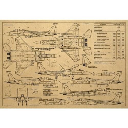 Fighter McDonnell Douglas F-15 Eagle three views retro kraft paper poster bar cafe decoration painting wall stickers