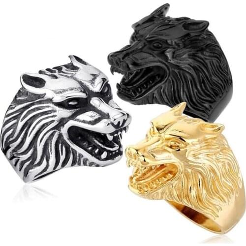 Retro Cool Wolf Head Punk Ring Fashion Personality Gold Black Silver Color wolf Ring for Men Anniversary Gift Christmas Jewelry