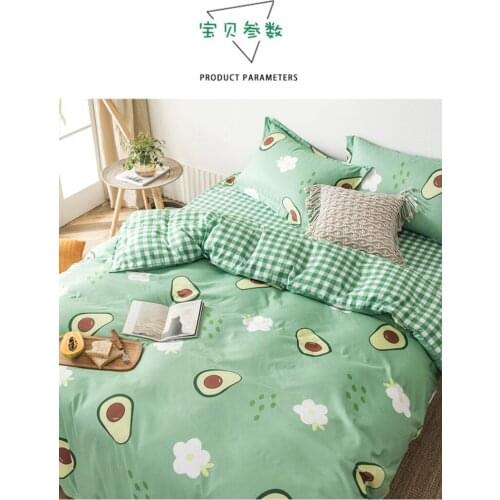 3/4pcs Bedding set Simple Cartoon Leaf Strawberry Superfine Fiber bedlinens duvet cover flat sheet Bedding Four Season Universal