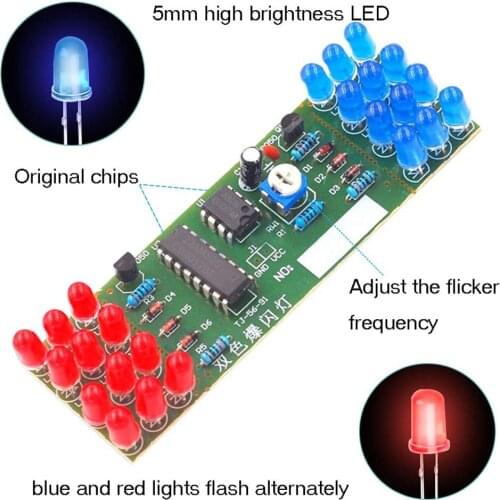 NE555 CD4017 IC LED Electronic Lights Kits Red Blue Dual-Color DIY Kit Strobe Electronic Suit Flashing Lights Components DIY