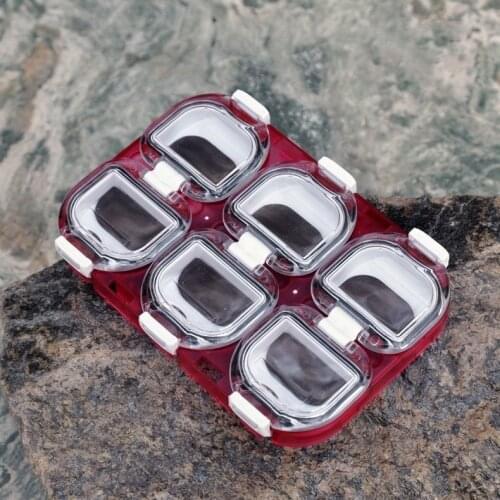 6 grids magnet fishhook box with magnet black and red color fishing hook tackle 11cm*7.5cm *1.2 cm fishing tackle box