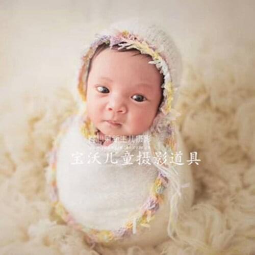 Newborn Lace Hat and Wrap outfit Knit Mohair Soft Hat Baby Jersey Warp set Newborn Photography Props Layer Fabric