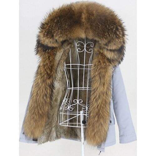 OFTBUY 2020 Winter Jacket Women Short Waterproof Parka Real Rabbit Fur Coat Natural Fox Raccoon Big Fur Collar Hood Removable
