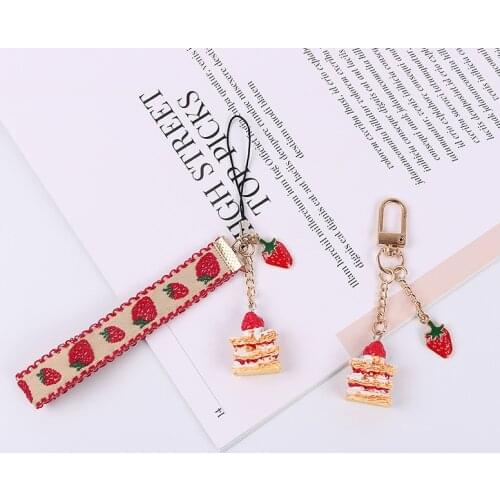 Cute 2pcs Kawaii Strawberry Cake Phone Straps for Mobile Phone Accessories Harajuku Lanyard for Airpod Box Diy Keychain Pendant