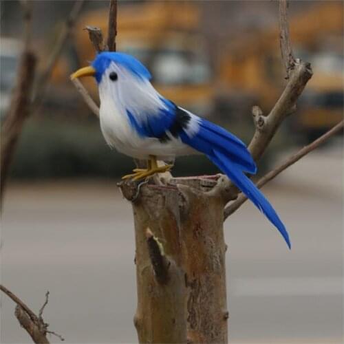 Mini simulation bird model plastic & furs blue&white bird model gift about 12cm 1353