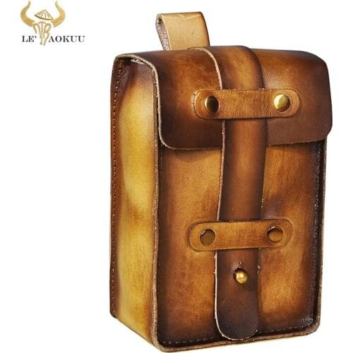 Fashion Real Leather Male Gift Small Summer Hip Pouch Design Cigarette Case 6" Phone Pouch Travel Fanny Waist Belt Bag 1607