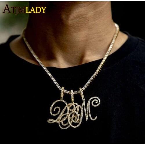 2021 New Cursive Letters A To Z Diy Name Pendant Necklace HipHop Bling 5A Cubic Zirconia Full Iced Out CZ Tennis chain For Men