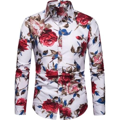 Mens Business Casual Long-sleeved Floral Shirt 2021 Autumn New Fashion Young Men Clothes Turn-Down Collar Flower Shirts Top