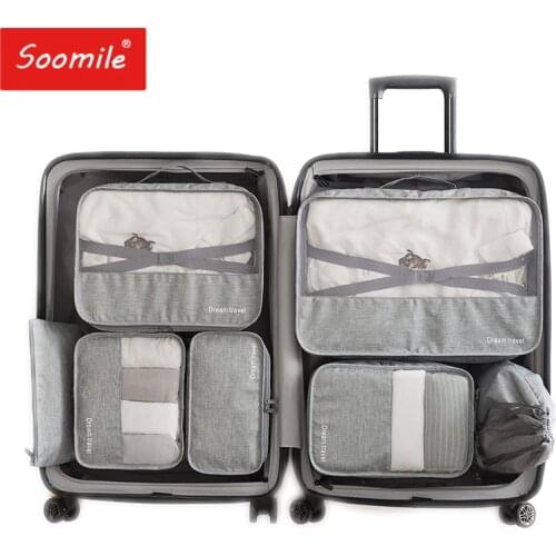 Soomile High-grade 7PCS set Travel Bag Business Luggage Suitcase Organiser For Clothes Waterproof Tidy Pouch Packing Cube 2021