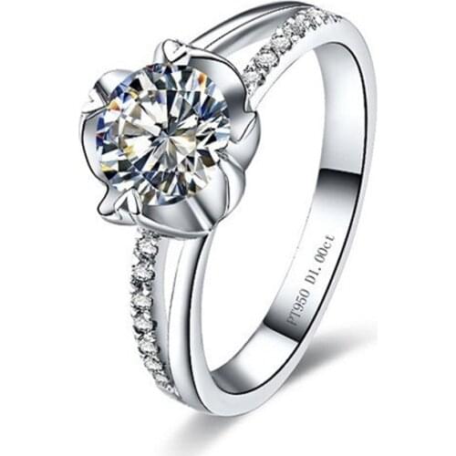 Genuine 0.5Ct 5.0mm Round Cut D Color Moissanite Diamond Ring Platinum 950 Sweet Rings for Women