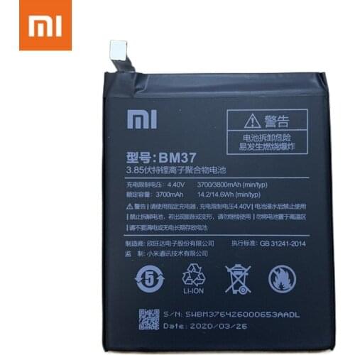 Xiaomi Original BM37 3800mAh Battery for Xiaomi Mi 5S Plus MI5S Plus High Quality BM37 Replacment Phone Battery