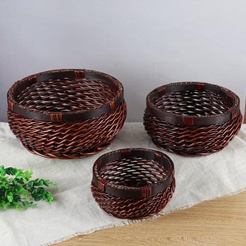 Wicker Weaving Round Storage Basket Fruit Dish Rattan Bread Basket for Kitchen Food Picnic Bread Sundry Home Rattan Organizer