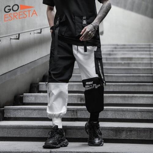 Casual Harem Pants Men Vintage Hip Hop Japanese Streetwear Black White Stitching Trousers Tide Brand 2020 men Joggers Sweatpants