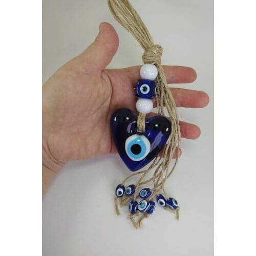 Tasselled Heart Evil Eye Glass Bead Turkish Handmade Wall Hanging Authentic Ornament Boho Home Decor OJo Turco Nazar