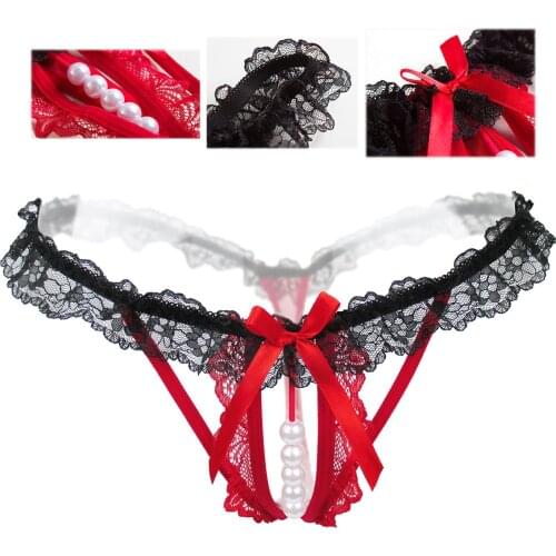 New Style Sexy Thongs Women Panties Beading Bow Tie Lace Sexy G String Underwear for Woman Briefs Lingerie Intimates Sex Toys