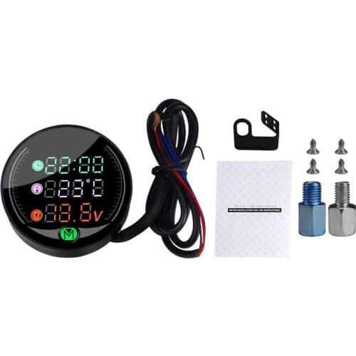 9-24V Universal Motorcycle Electronic Clock Thermometer Voltmeter 3-In-1 IP67 Waterproof Dust-proof LED Watch Digital Display