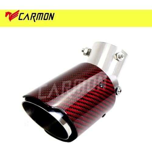 Car Universal No Logo Angle Adjustable Carbon Fibre Exhaust Tip Straight Edge Red Carbon Fiber Muffler Tip For Toyota Honda