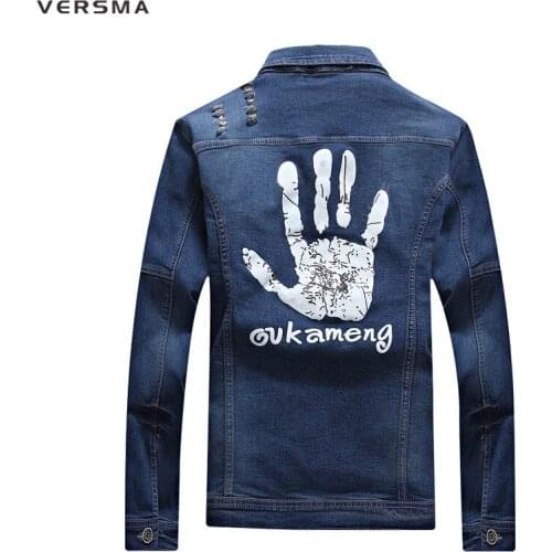 VERSMA New Boys Denim Jacket Harujuku Men Denim Shirts for Boys Girls Ripped Denim Jacket Patches Vintage Male Shirt Plus Size