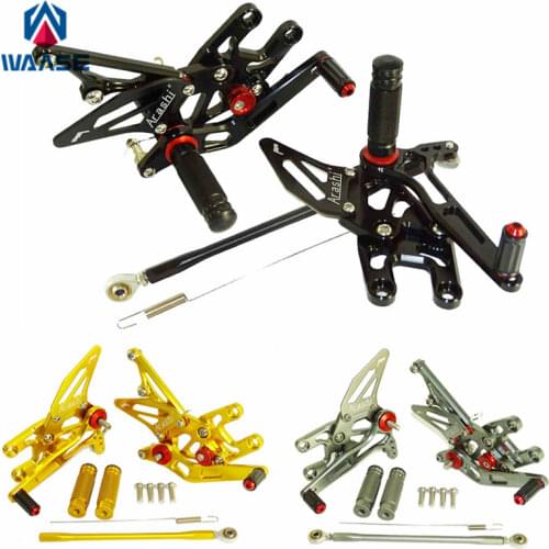 Waase CNC Aluminium Adjustable Rider Rear Sets Rearset Footrest Foot Rest Pegs Black For Kawasaki Ninja ZX10R ZX-10R 2004-2005