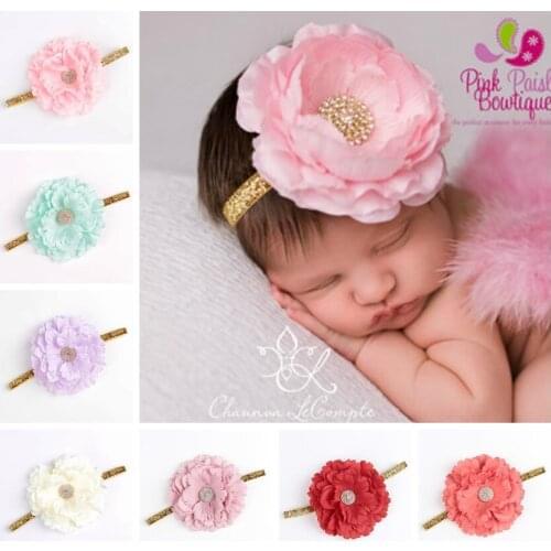 Yundfly Boutique Toddler Peony Fabric Flower Kids Headband Baby Elastic Head Wear Hair Accessories Newborn Photography Props