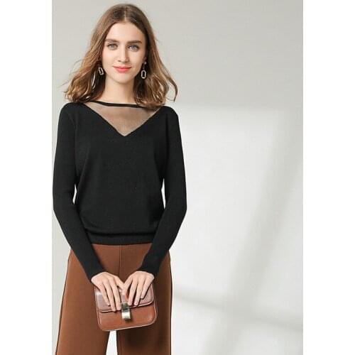 New Knitting shirts Woman Sexy Perspective Pullover Rendering sweater female 50%wool High Quality knitted shirts feminino 1906