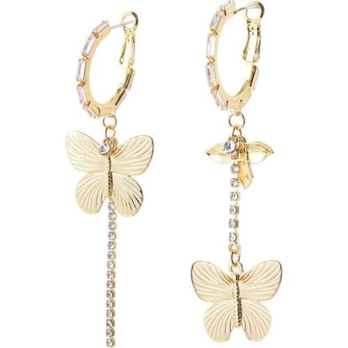 Women Earrings Gold Plated Asymmetric Butterfly Cubic Zirconia Earrings Couple Wedding Earrings Send Girlfriend Fashion Jewelry