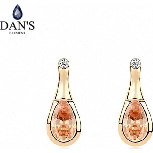 DANS ELEMENT 3 Colors Real Big Brand AAA Zirconia Micro Inlays Stud Earrings for Women Water Drop 96497champagne