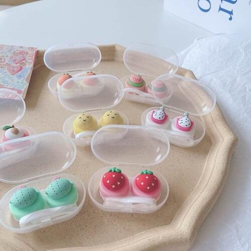 Women Color Contact Lenses Case Cute Strawberry Carrot Watermelon Peach Cactus Pineapple Dragon Fruit Style Contact Lens Cases