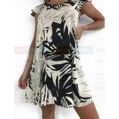2021 Summer Elegant Vintage Floral Printed for Women Casual Ruffle Sleeve A Line Dresses Loose Female O-Neck Party Beach Dress