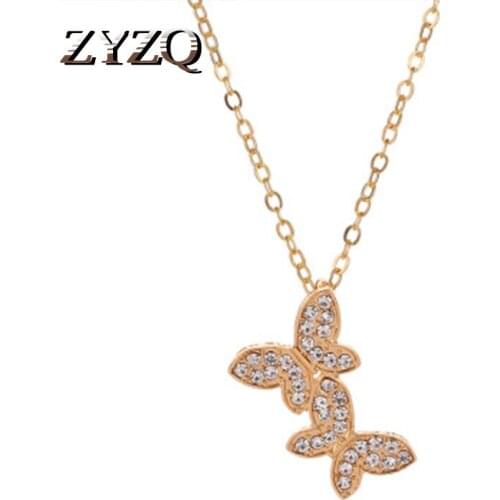 ZYZQ Fashion Elegant Necklace For Women With Tiny Stone Setting Cute Animal Butterfly Shaped Pendant Wedding Accessories Hot