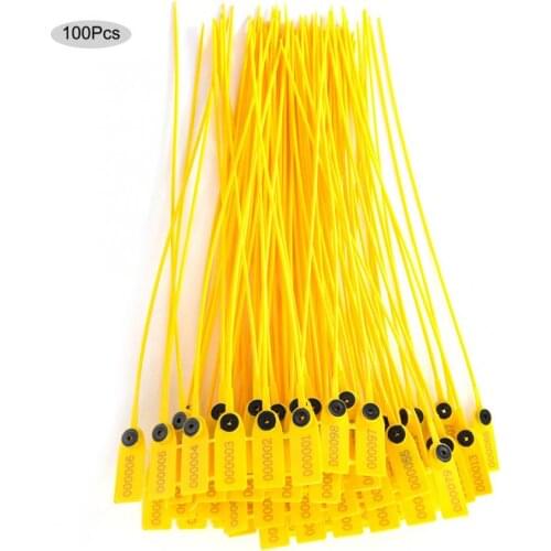 100pcs Yellow Plastic Security Seal 40cm Label Cable Kitchen Storage Food Snack Seal Sealing Bag Clips Handheld Kitchen Tool