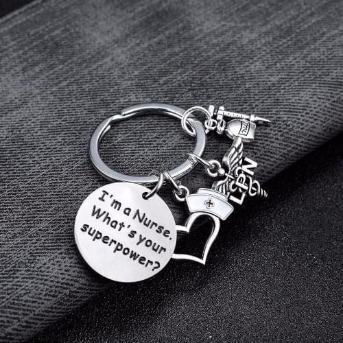 12PC/Lot I'm A Nurse. Whats Your Superpower Stainless Steel Keyring Nurse Keychain Jewelry Physician Medical Graduation Gifts