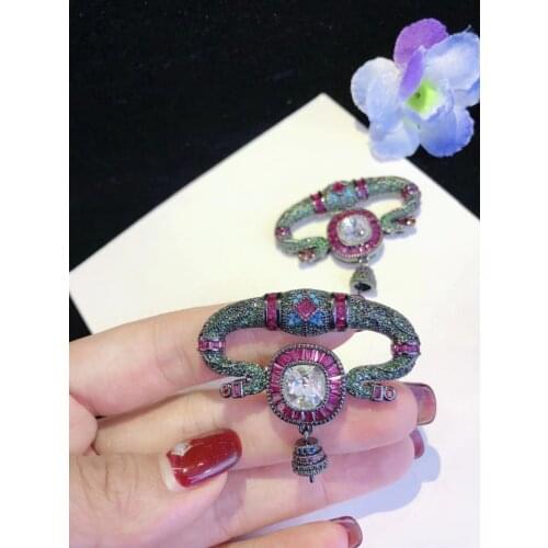 2pcs 45x38mm golden plated Cz micro Snake type pendant DIY Jewelry Findings