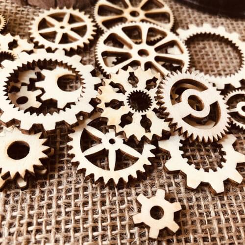 20pcs Laser Cut Wooden Embellishments Mix Gear Wheel Art Scrapbooking Wedding Decoration Wood Crafts Party Sewing Home Decor