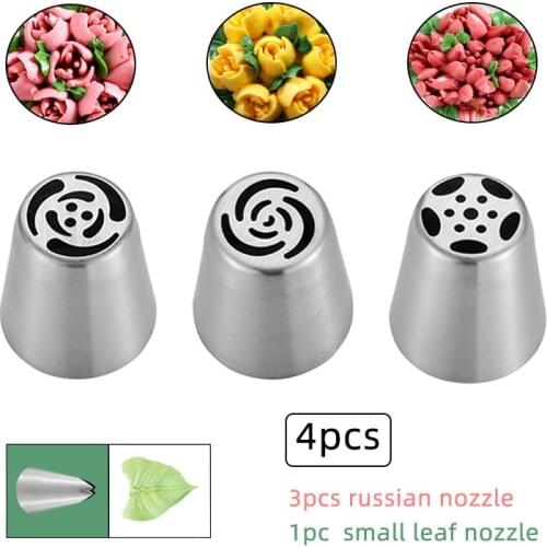 4pcs/set Russian Tulip Leaf Icing Piping Nozzles Baking Tools Stainless Steel Cream Pastry Tips Cupcake Cake Decorating Tools