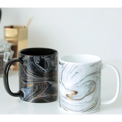 OUSSIRRO 400ml Creative Gold Marble Mug Special Slotted Cup Ceramic Mug Home Office Fancy Gift for Tea Drinker
