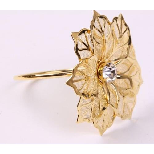 6PCS Hotel Supplies Decoration Chinese and Western Restaurants Napkin Ring Flower Style Metal Plating Napkin Buckle