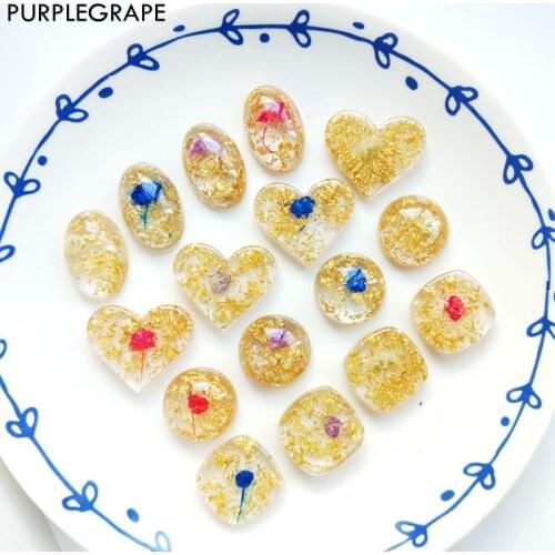 Gold foil eternal flower acrylic diy jewelry accessories material handmade hair accessories fine transparent stereo heart 6pcs