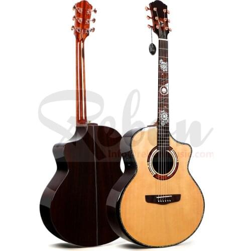 Weifang Rebon 41 Inch All solid Spruce&Rosewood Acoustic Electric Guitar with Armrest