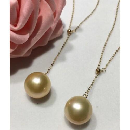 Free shipping noble jewelry 12-13mm SouthSea gold pearl 18k pendant chain