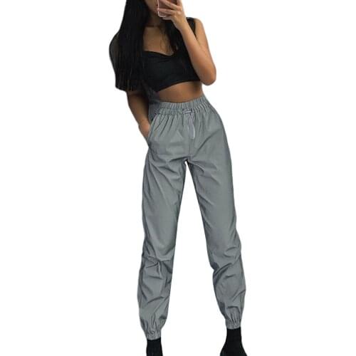 Fashion Ladies Luminous Trousers Sweatpants Casual Solid Color Pants Reflective Pants Streetwear Women Trousers Palazzo Mujer