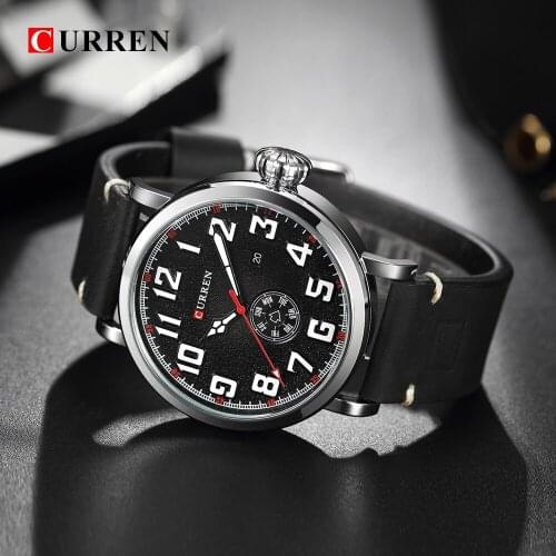 Male Clock CURREN Genuine Leather Strap Mens Wristwatch Display Week Date Quartz-Watch Fashion Business Men Watches