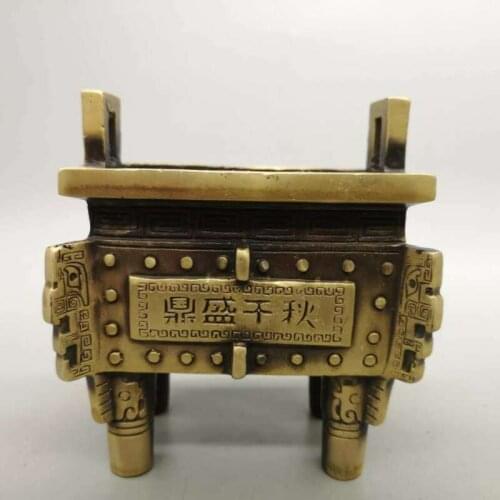 Chinese Pure Brass Gather Wealth Incense Burner Small Statue