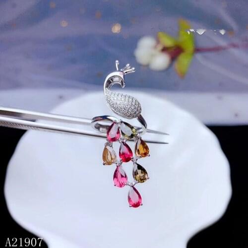 KJJEAXCMY boutique jewelry 925 sterling silver inlaid natural tourmaline female ring support detection of new peacock