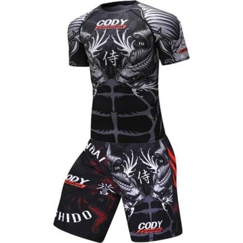 Compression Men short sleeve T shirts Mma Fitness Pants Boxing Muay Thai Shorts Rashguard Jiu Jitsu Gym Sets Jerseys Bjj Boxeo