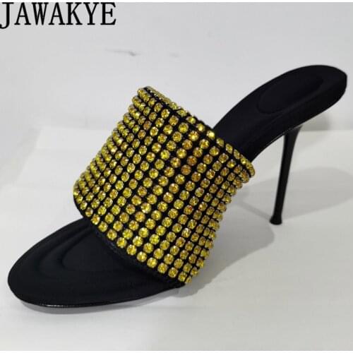 Summer Sexy Super High Heel Crystal Slippers Women High Quality Luxury Brand Rhinestone Slippers Fashion Week Runway Party Shoes
