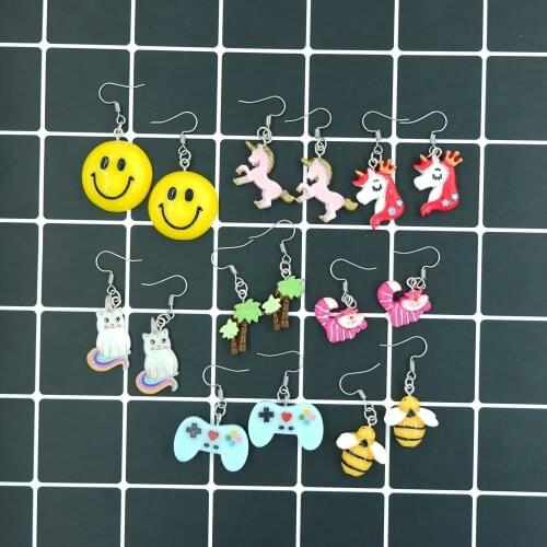 Cute Handmade Resin Unicorn Cat Bee Earrings drop earring candy costume trendy Style woman girl Jewelry Drop shipping