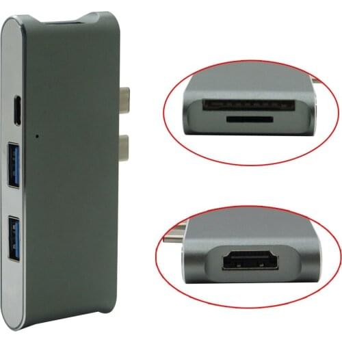 Multi-Function Dual Type C Charging Port + HDMI 4K Adapter + 2 USB 3.0 Ports + Micro SD/SD Card Reader Hub for New MacBook