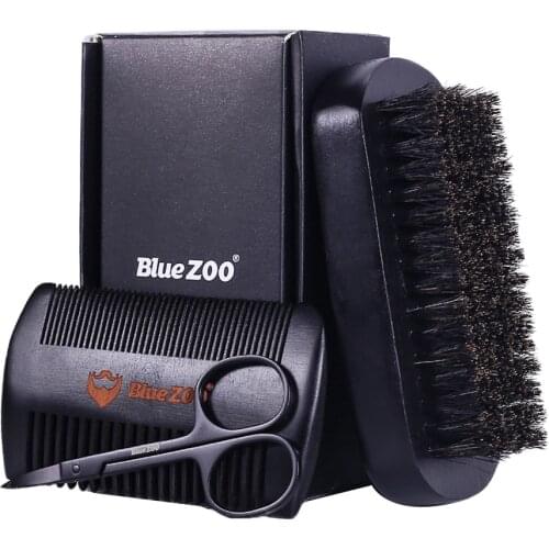 3in1 Mens Beard Grooming Kit with Beard Brush Comb Scissors Brush Gift Set