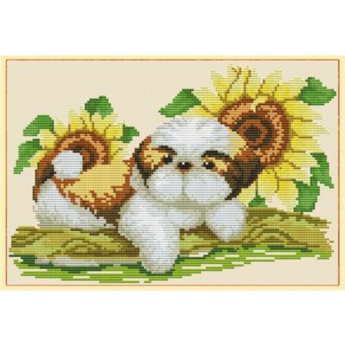 Stamped Cross Stitch Kit Embroidery Material Package 11CT - Cute Dog 40x29cm